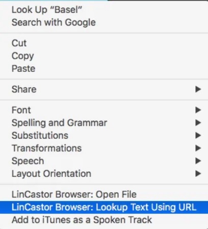 LinCastor Browser 3.8 : Look Up Menu