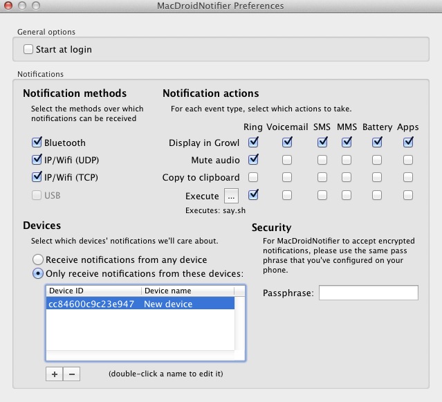 MacDroidNotifier 0.2 : Configuration