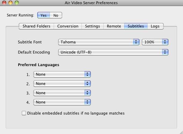 Air Video Server 2.4 : Subtitles