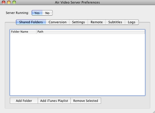 Air Video Server 2.4 : Shared folders