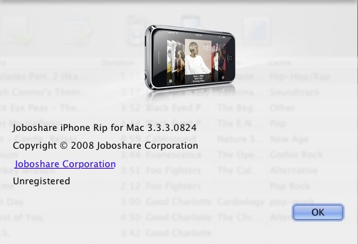 Joboshare iPhone Rip 3.3 : About window