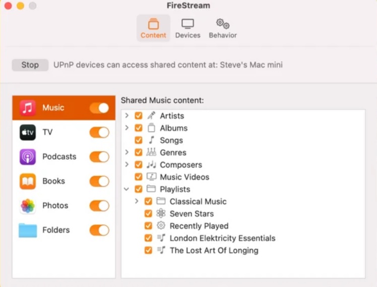 FireStream 2.3 : Main Screen - Contents Tab