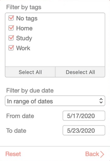 Be Focused Pro 2.1 : Filter by Tags