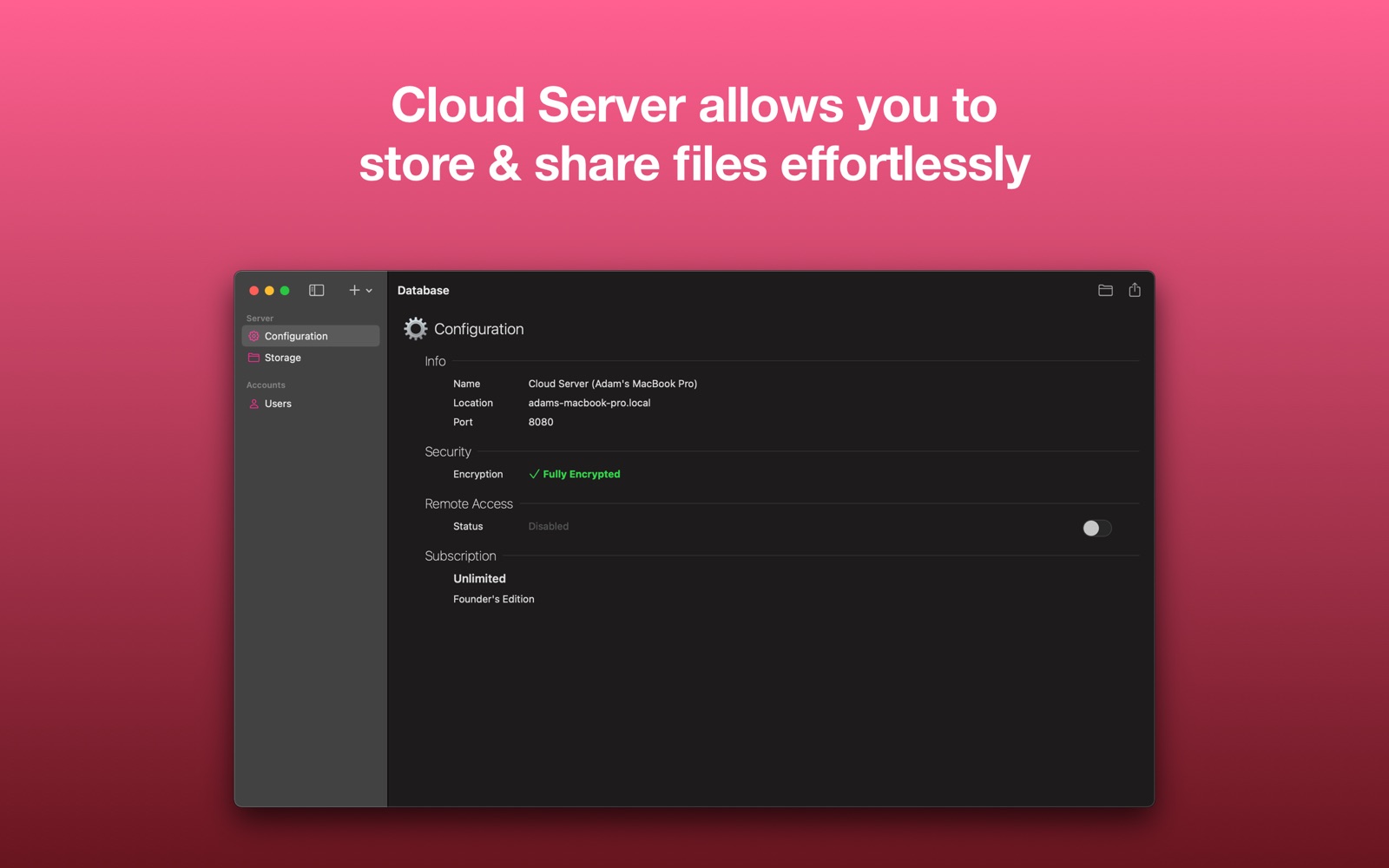 Cloud Server 2.1 : Main Window