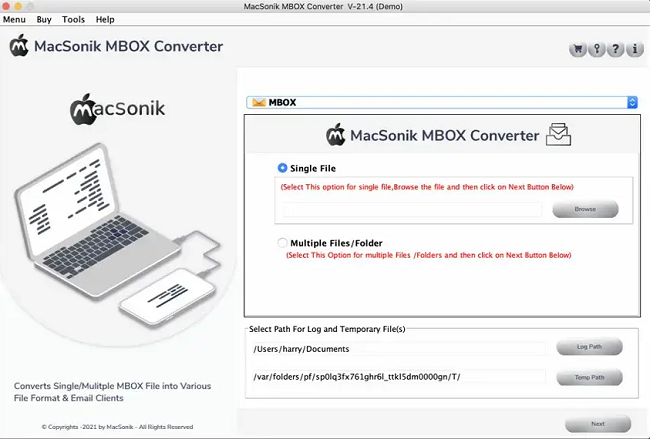 MacSonik MBOX Converter 21.4 : Main Window