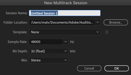 Adobe Audition 14.2 : Multitrack session screen