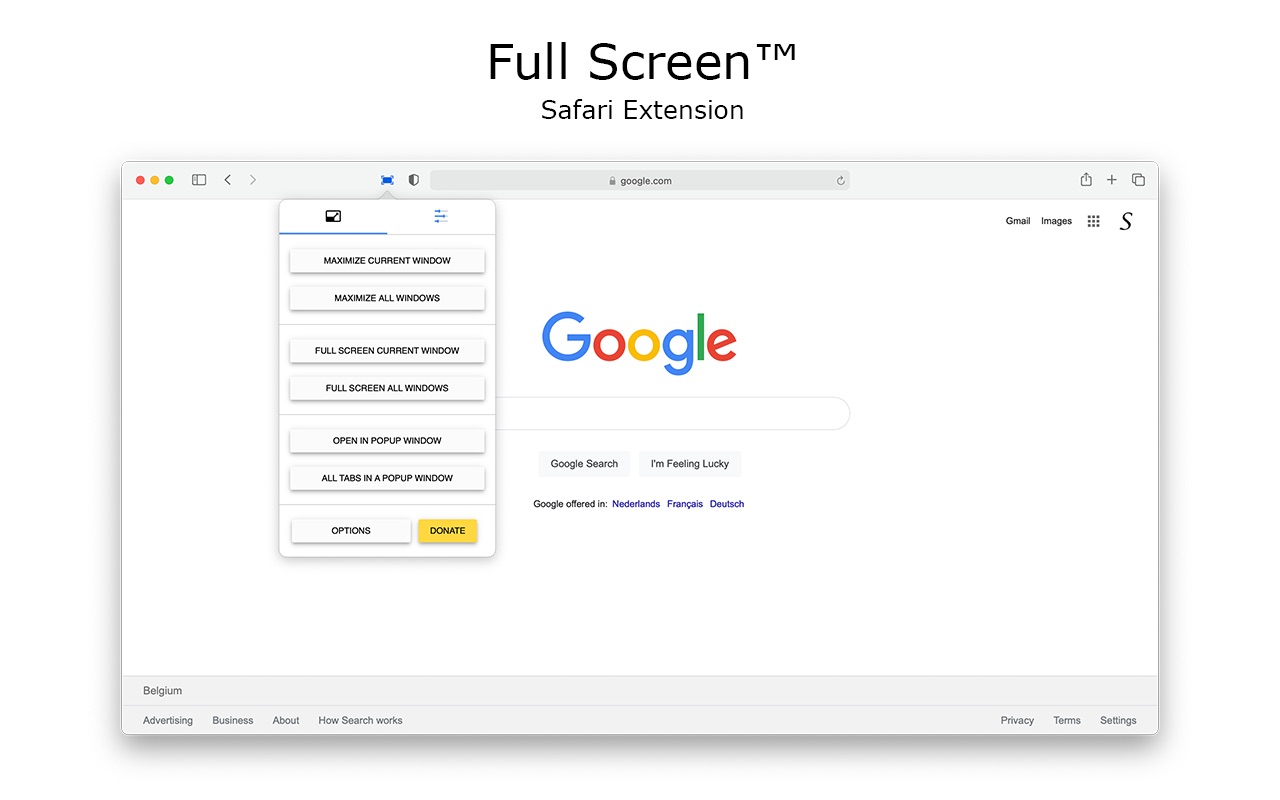 Full Screen for Safari 1.0 : Main Window