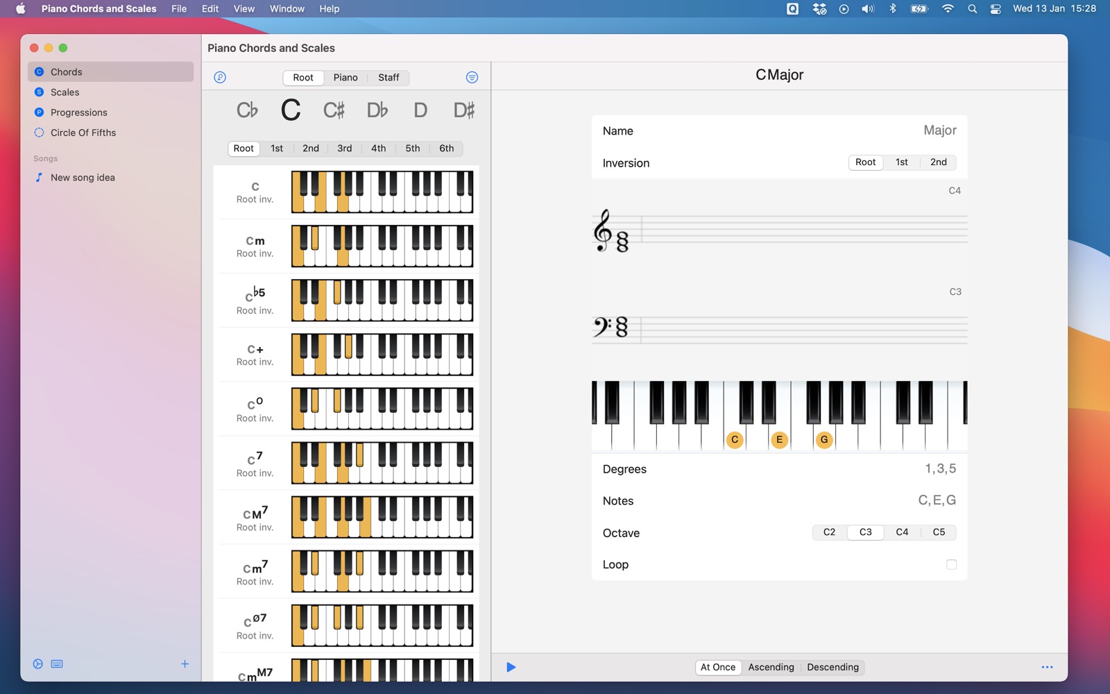 Piano Chords and Scales 6.1 : Main Window
