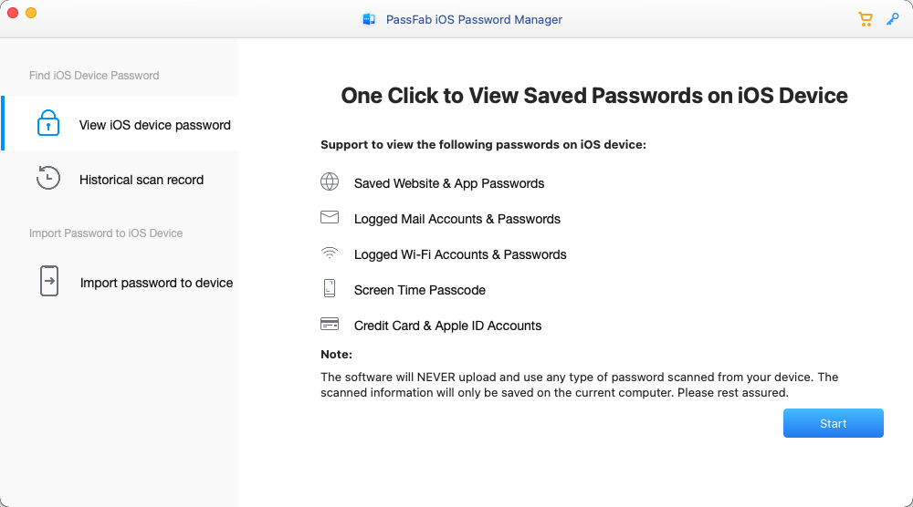 PassFab iOS Password Manager 2.0 : Main Window