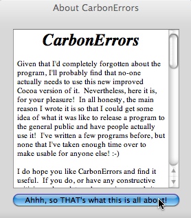 CarbonErrors 1.2 : Main window