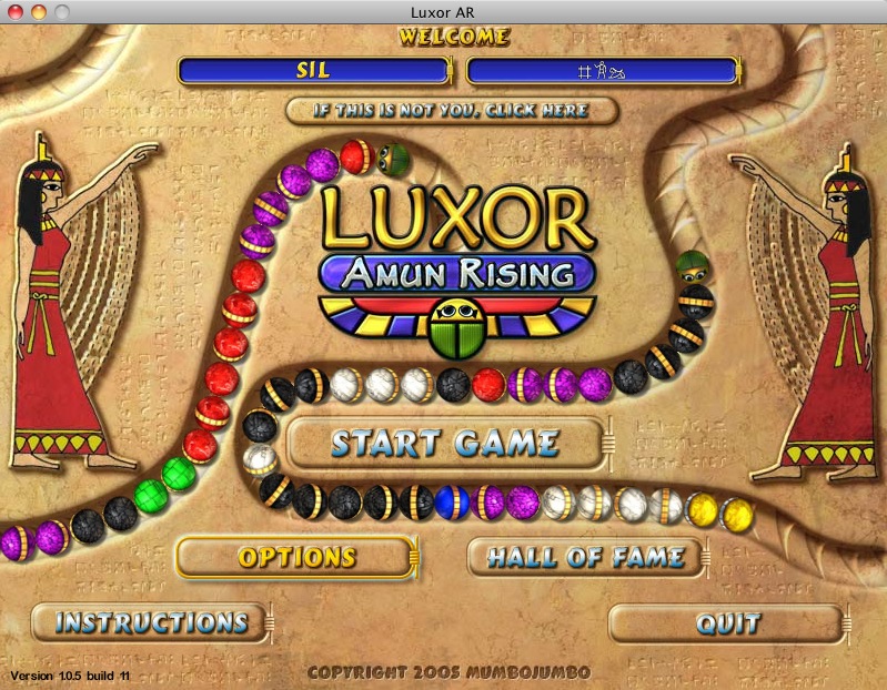 Luxor Amun Rising : Main menu
