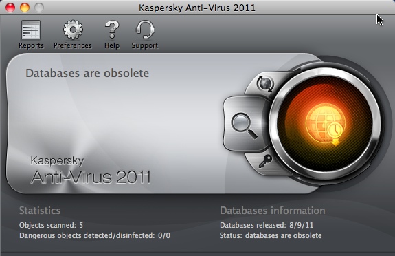 Kaspersky Anti-Virus For Mac 8.0 : Main Window