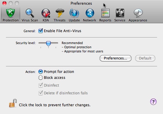 Kaspersky Anti-Virus For Mac 8.0 : Preferences