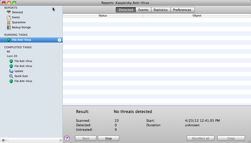 Kaspersky Anti-Virus For Mac 8.0 : Reports