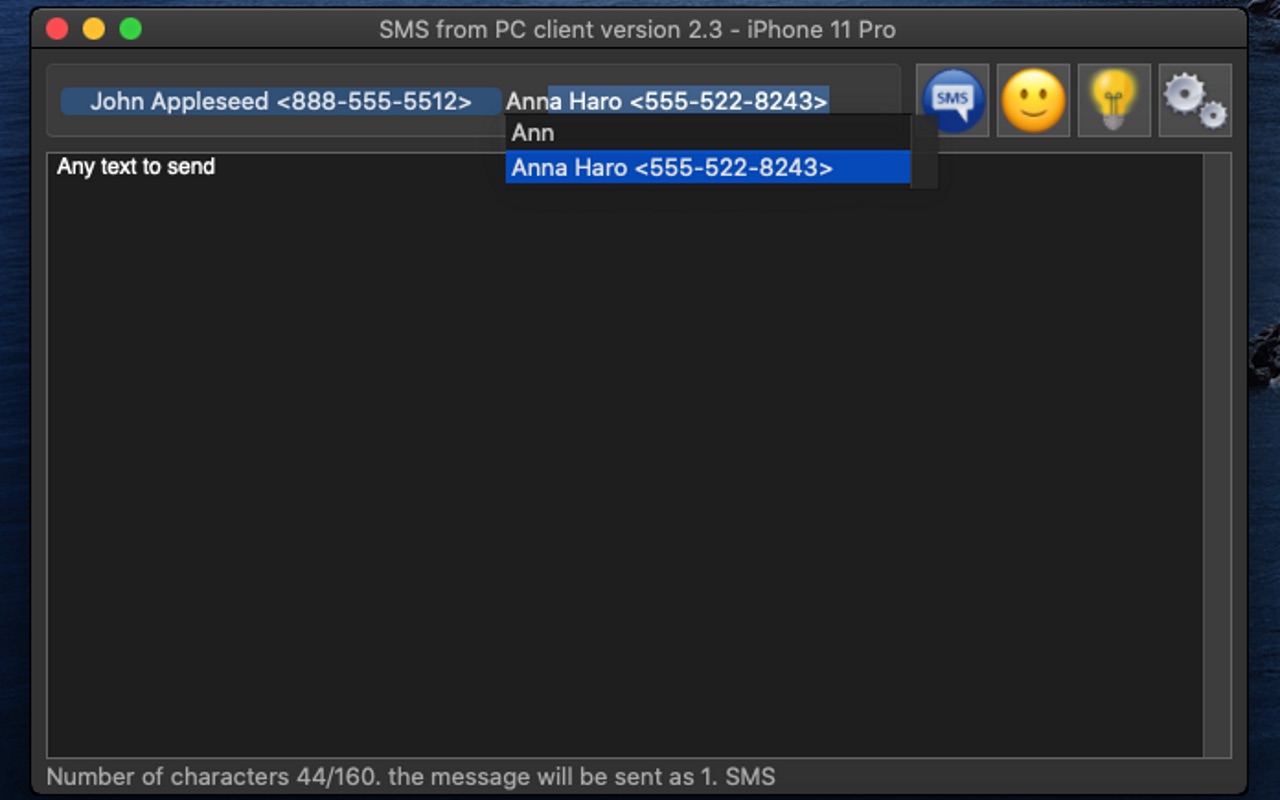 SMS from PC 2.4 : Main Window