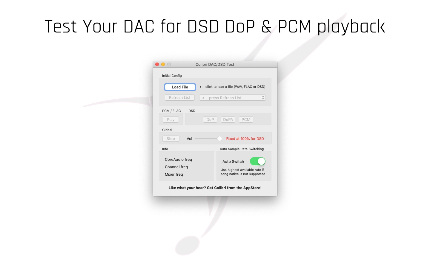 Colibri DAC DSD Test 2.0 : Main Window
