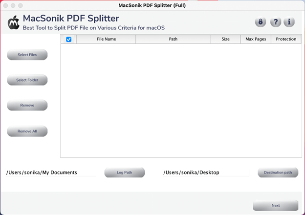 MacSonik PDF Splitter Tool 21.4 : Main Window