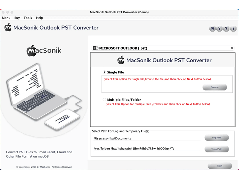 MacSonik Outlook PST Converter 21.4 : Main Window
