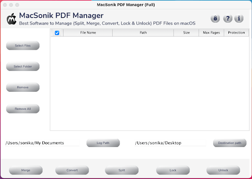 MacSonik PDF Manager Tool 21.4 : Main Window