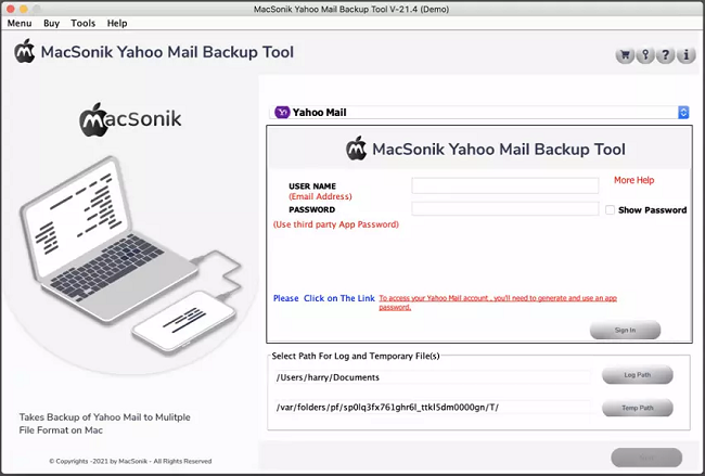 Yahoo Backup Tool for Mac 21.4 : Main Window