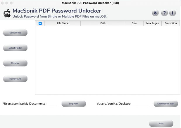 MacSonik PDF Unlocker 21.7 : Main Window