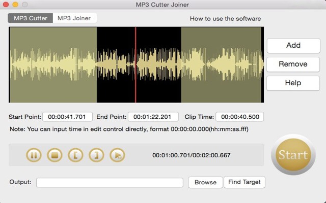 Free MP3 Cutter Joiner for Mac 4.0 : Main Window