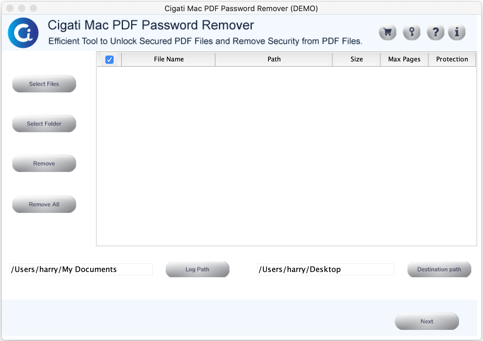 Cigati Mac PDF Password Remover 21.4 : Main Window