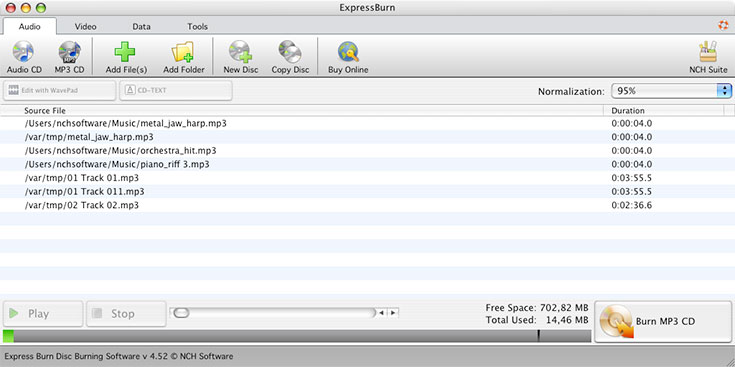 Express Burn Mac Free CD and DVD Burner 10.24 : Main Window