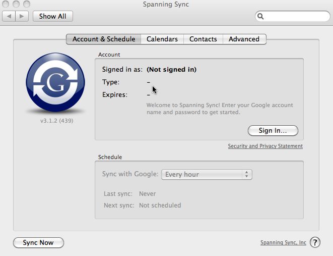 Sync Spanning Tools for Mac 3.1 : Main window