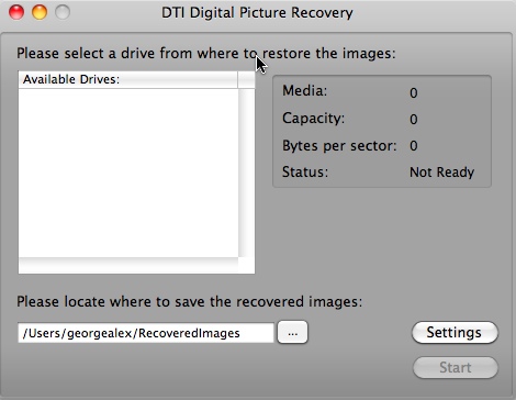 DTI Digital Picture Recovery 1.0 : Main window