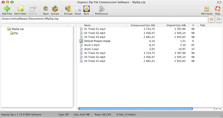 Express Zip Free Mac Compression Program 8.29 : Main Window