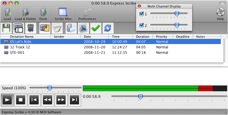 Express Scribe Pro for Mac 10.17 : Main Window