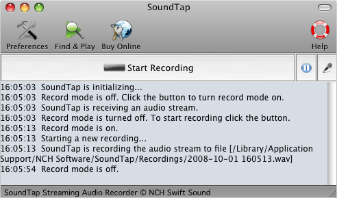 SoundTap Free Mac Audio Stream Recorder 7.21 : Main Window