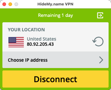 HideMy.name VPN 1.3 : Main Window