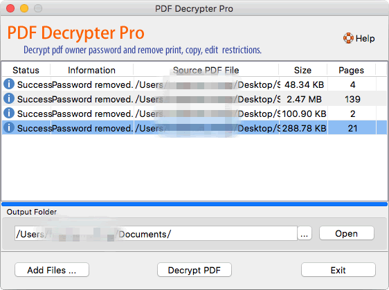 PDF Decrypter Pro for Mac OS X 3.00 : Main Window