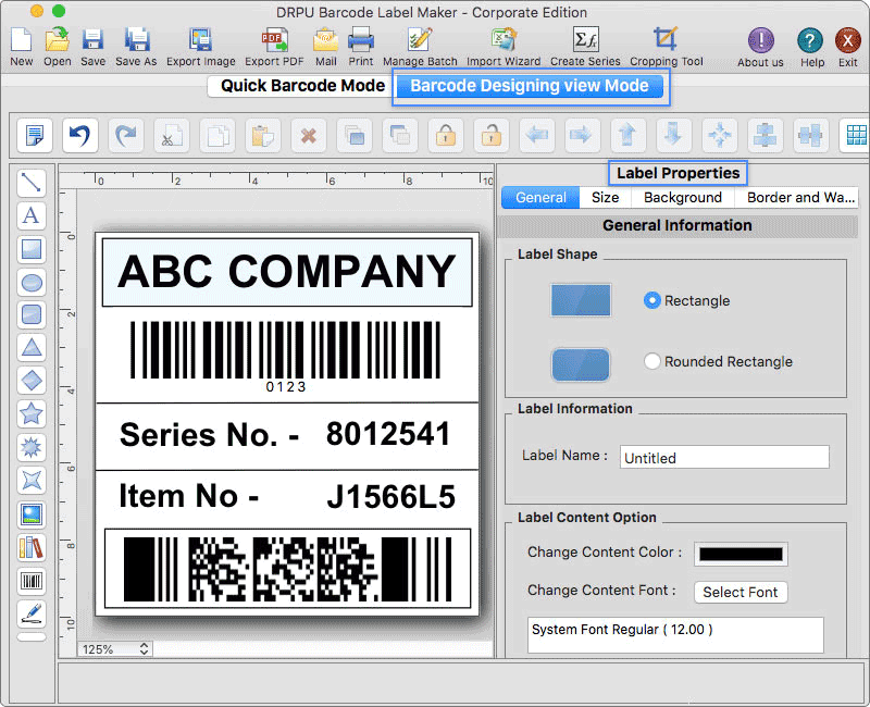 Apple Mac Barcode Generator Software 9.3 : Main Window
