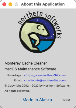 Monterey Cache Cleaner 17.0 : About Window