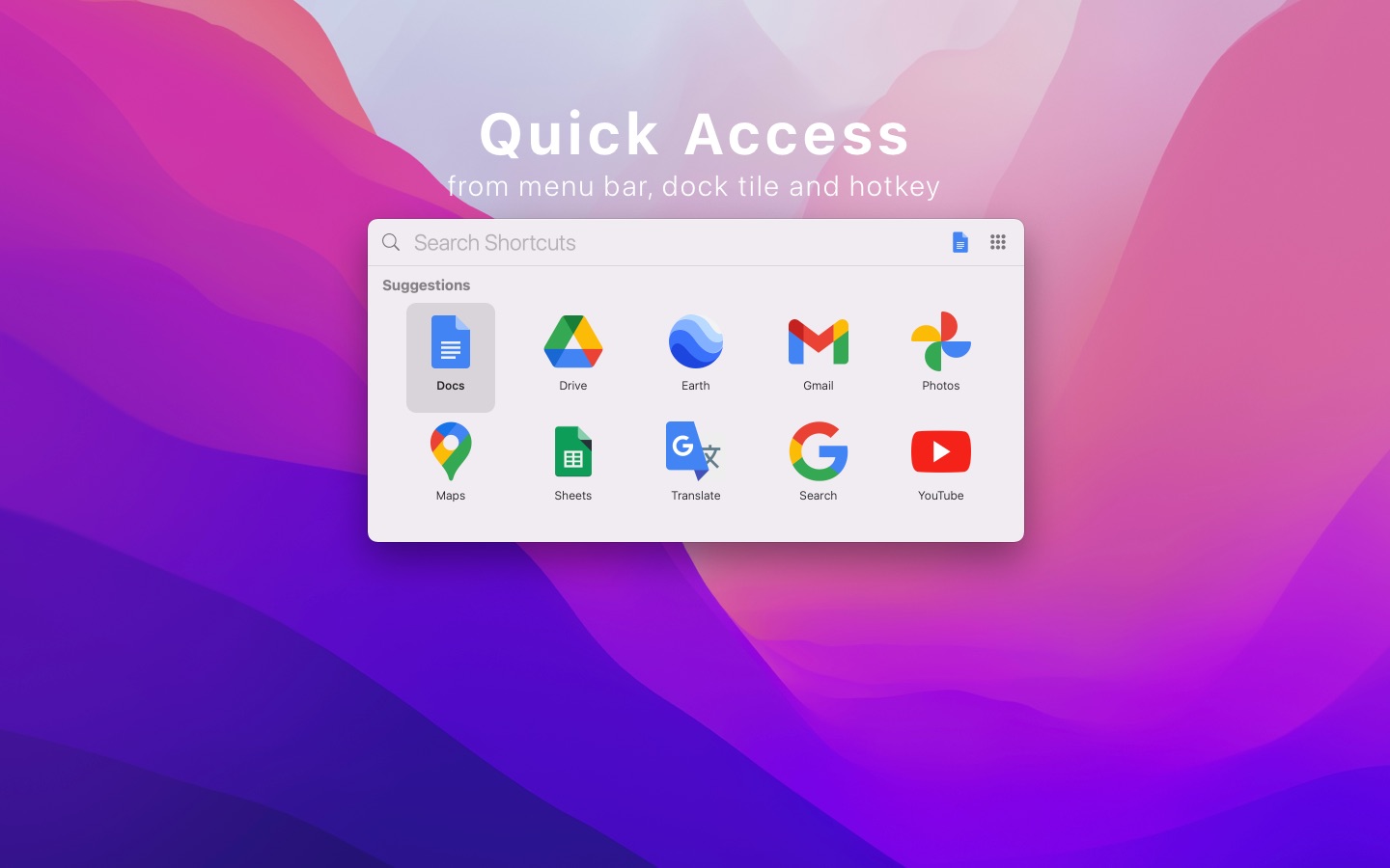 Shortcut for Google 1.3 : Main Window