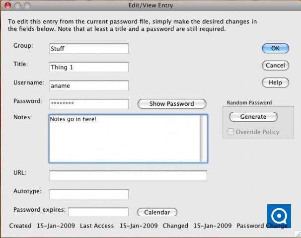 PasswordSafeSWT 1.0 : Edit Dialog on Mac OS X