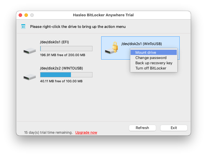 Hasleo BitLocker Anywhere For Mac Trail 8.4 : Main Window