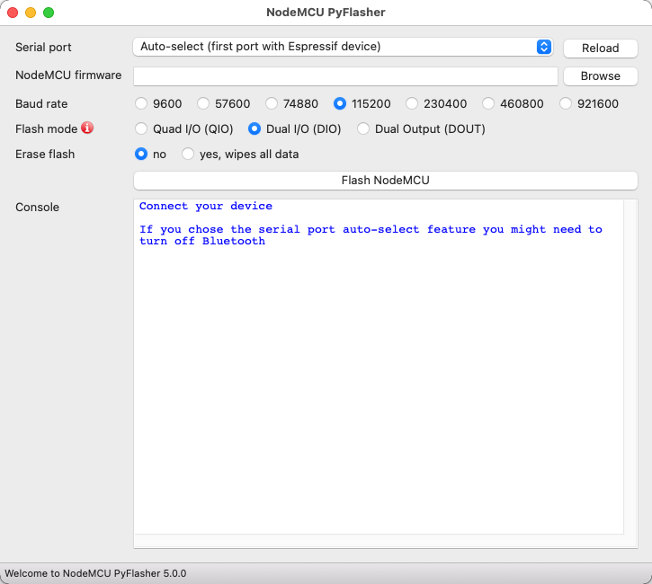 NodeMCU PyFlasher 5.0 : Main Window