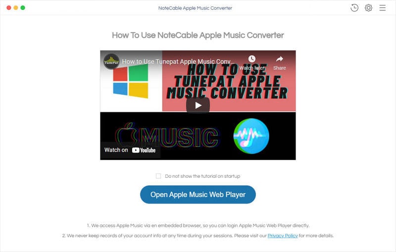 NoteCable Apple Music Converter for Mac 1.1 : Main Window
