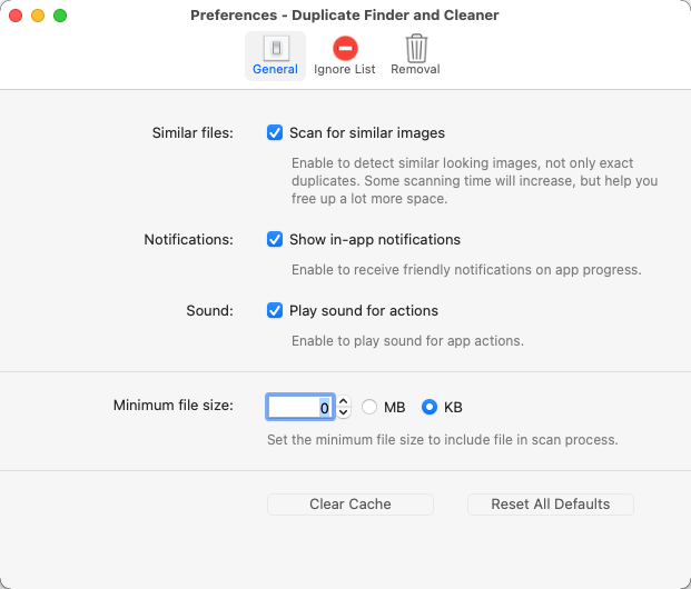 Duplicate Finder and Cleaner 1.2 : General Preferences