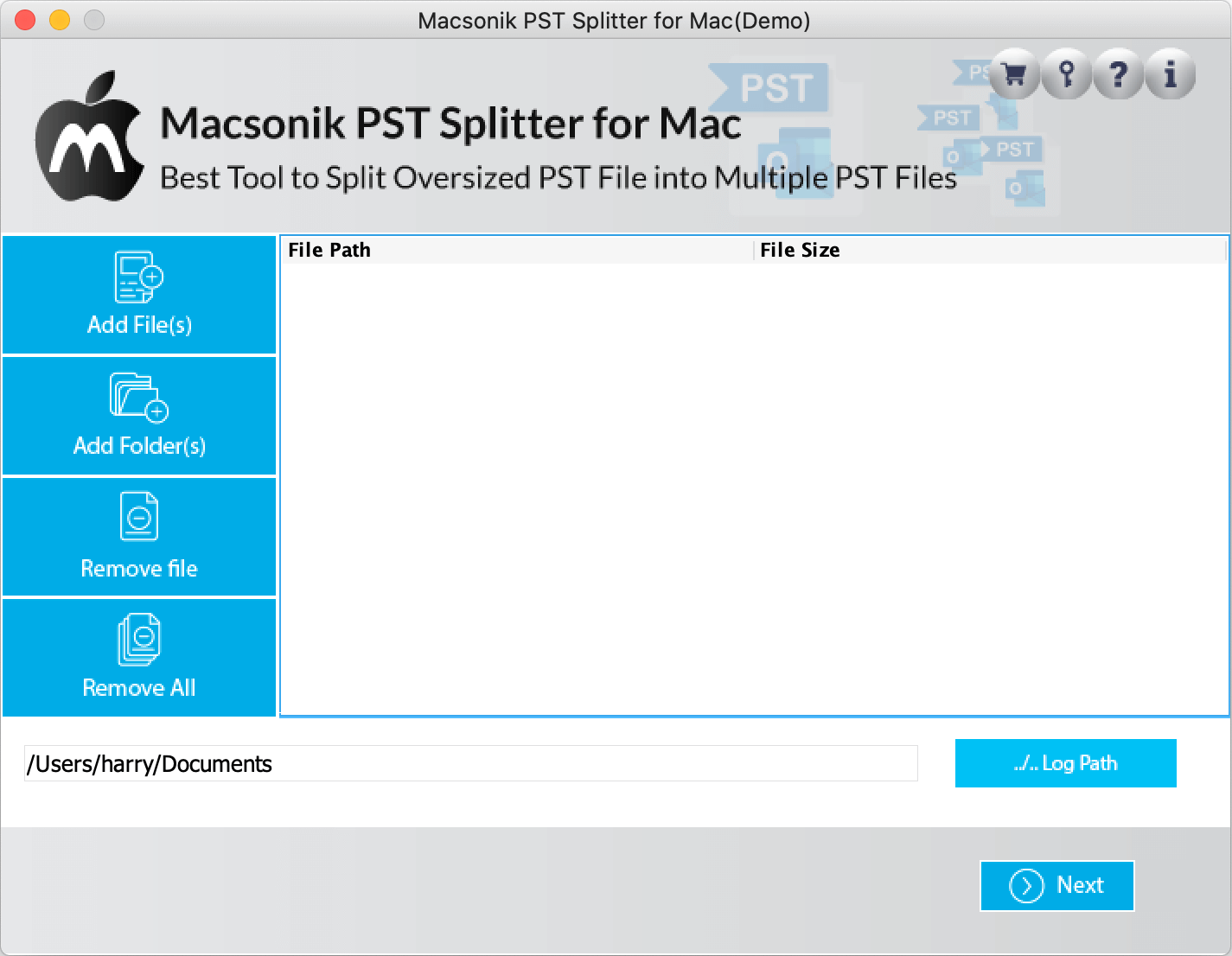 MacSonik PST Splitter 21.9 : Main Window
