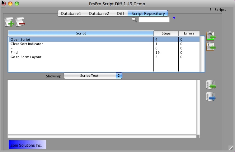 FmPro Script Diff 1.4 : Main window