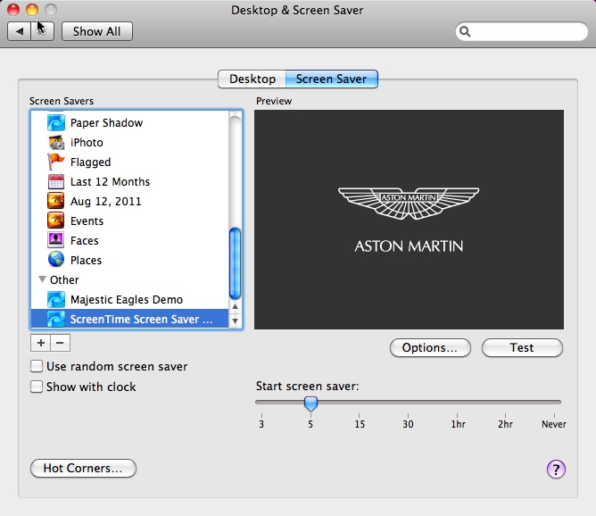 Aston Martin Screensaver 3.6 : Main window