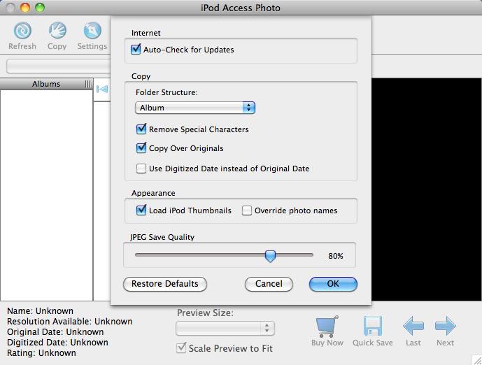 iPod Access Photo 1.9 : Preferences