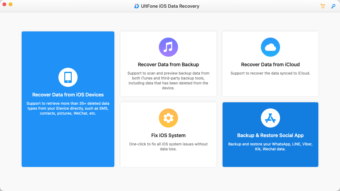 UltFone iOS Data Recovery 9.7 : Main Window