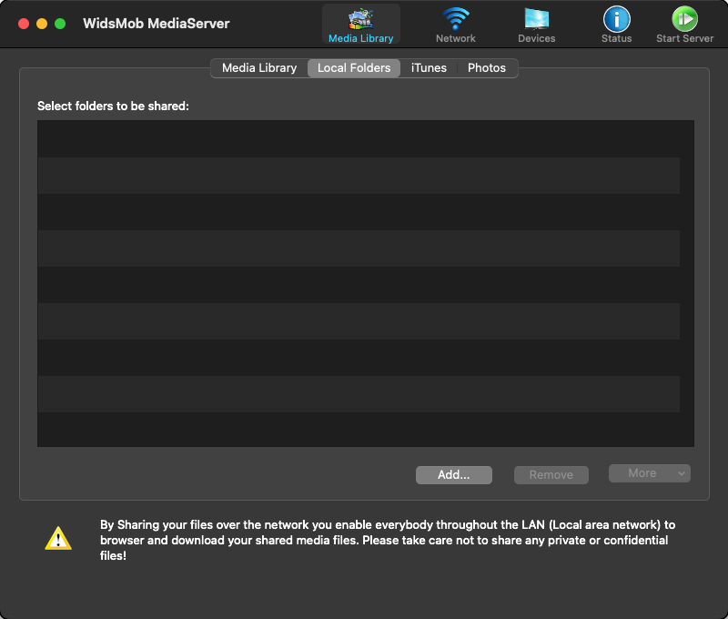 WidsMob MediaServer 2.5 : Main Window