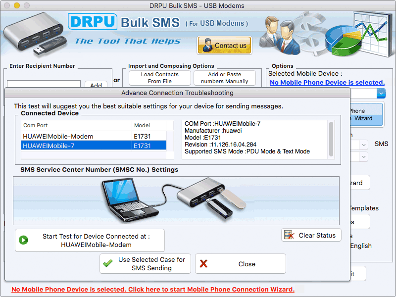 Apple Texting Software using USB Modem 9.5 : Main Window